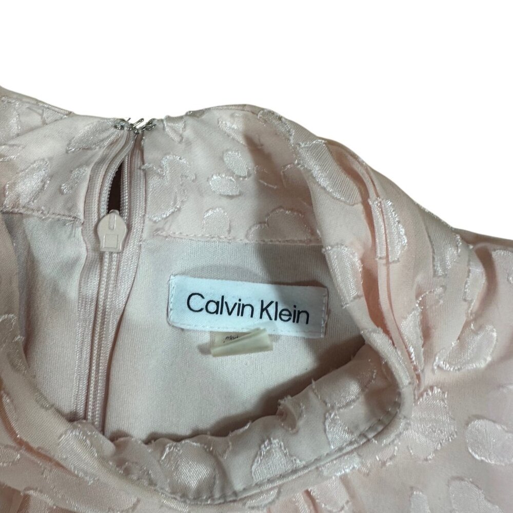 Calvin Klein Blush Pink Jacquard Mock Neck Ruffle Hem Dress L - Picture 6 of 9